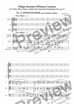 page one of Pfingstlied - for Violin, Oboe, Bassoon and SAB-Choir, from the Whitsun Cantata op. 15, Nr. 2
