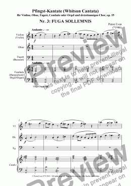 page one of Fuga sollemnis - for Violin, Oboe, Bassoon and Harpsichord/Organ, from the Whitsun Cantata op. 15, Nr. 3