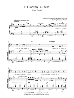 page one of E Lucevan Le Stelle (from Tosca) (Piano & Vocal)