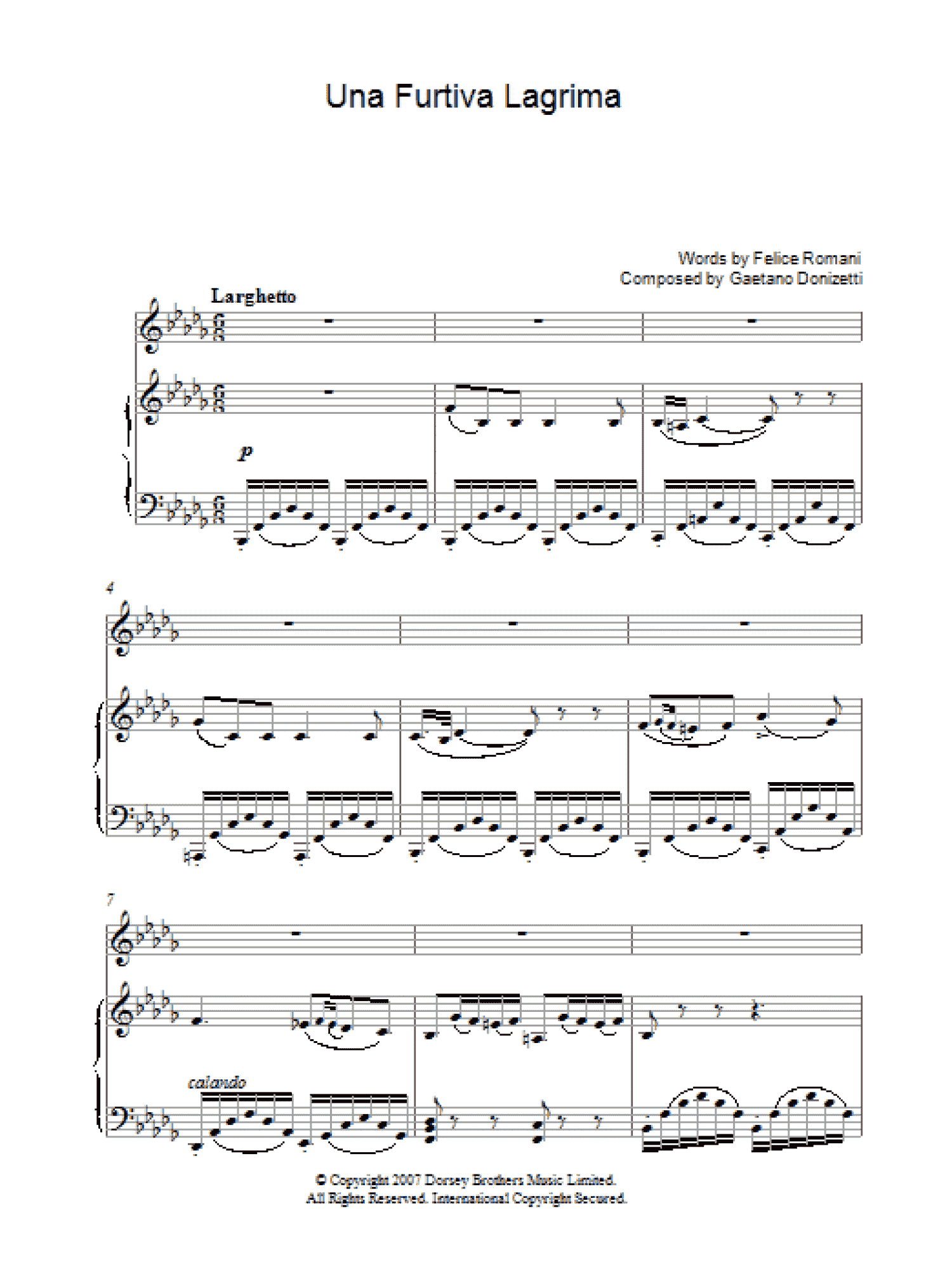 Una Furtiva Lagrima (A Furtive Tear) (Piano, Vocal & Guitar Chords)