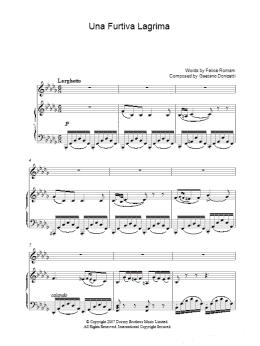 page one of Una Furtiva Lagrima (A Furtive Tear) (Piano, Vocal & Guitar Chords)