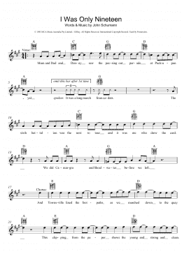 page one of I Was Only Nineteen (Lead Sheet / Fake Book)