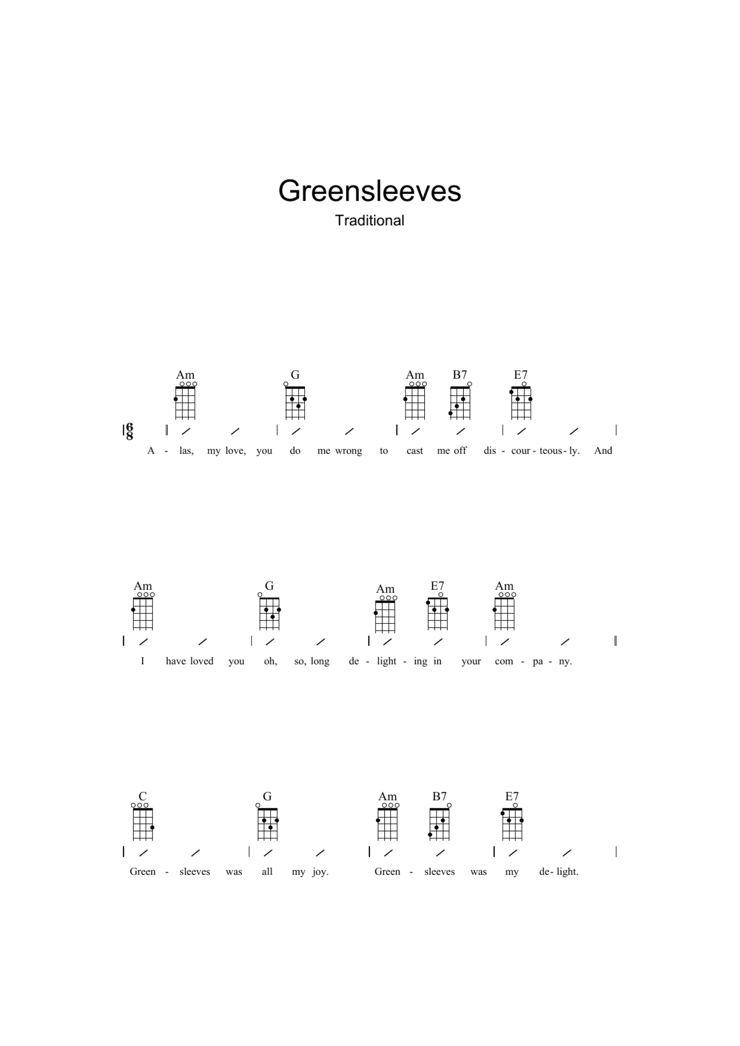 Greensleeves (Ukulele Chords/Lyrics)