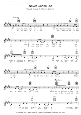 page one of Never Gonna Die (Lead Sheet / Fake Book)