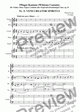 page one of Veni creator spiritus - for Violin, Oboe, Bassoon, Harpsichord/Organ and SAB-Choir, from the Whitsun Cantata op. 15, Nr. 5