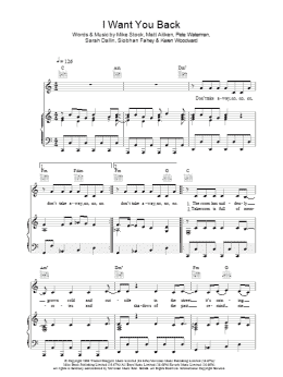 page one of I Want You Back (Piano, Vocal & Guitar Chords)