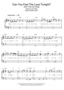 page one of Can You Feel The Love Tonight (from The Lion King) (Beginner Piano (Abridged))