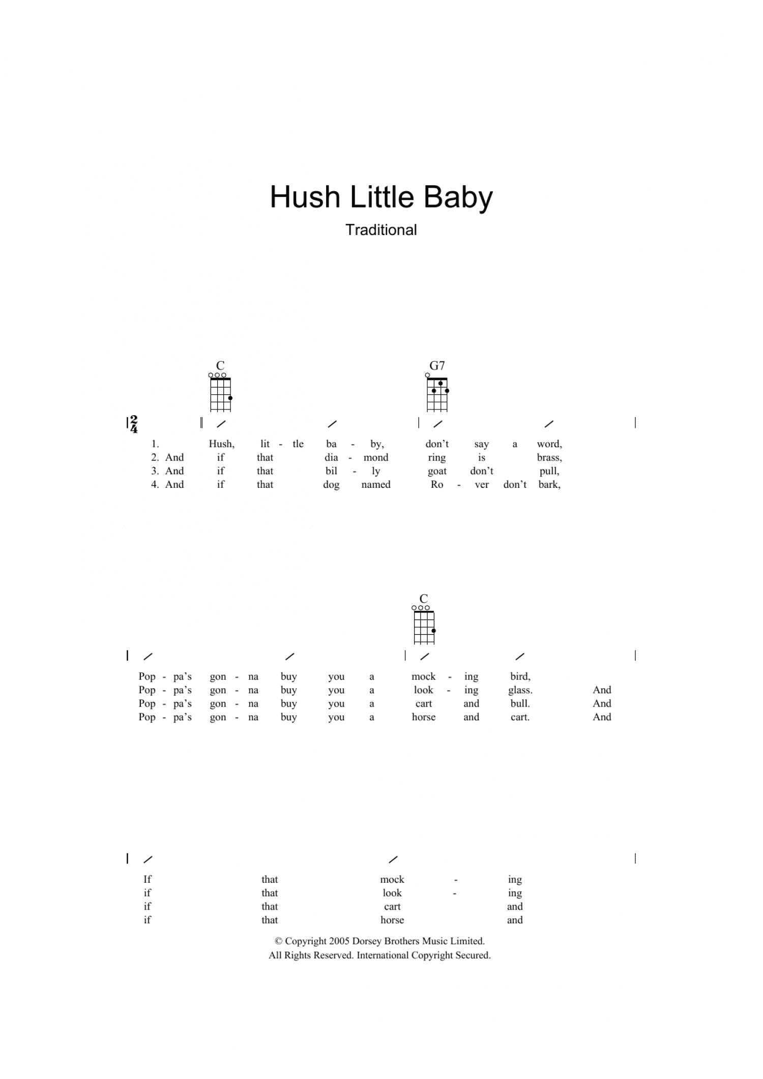 Hush Little Baby (Ukulele Chords/Lyrics)