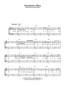 page one of Hometown Glory (Radio Edit) (Beginner Piano)