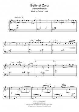 page one of Betty et Zorg (from Betty Blue) (Piano Solo)