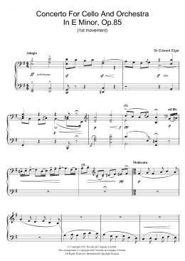 page one of Concerto For Cello And Orchestra In E Minor, Op.85 (Piano Solo)