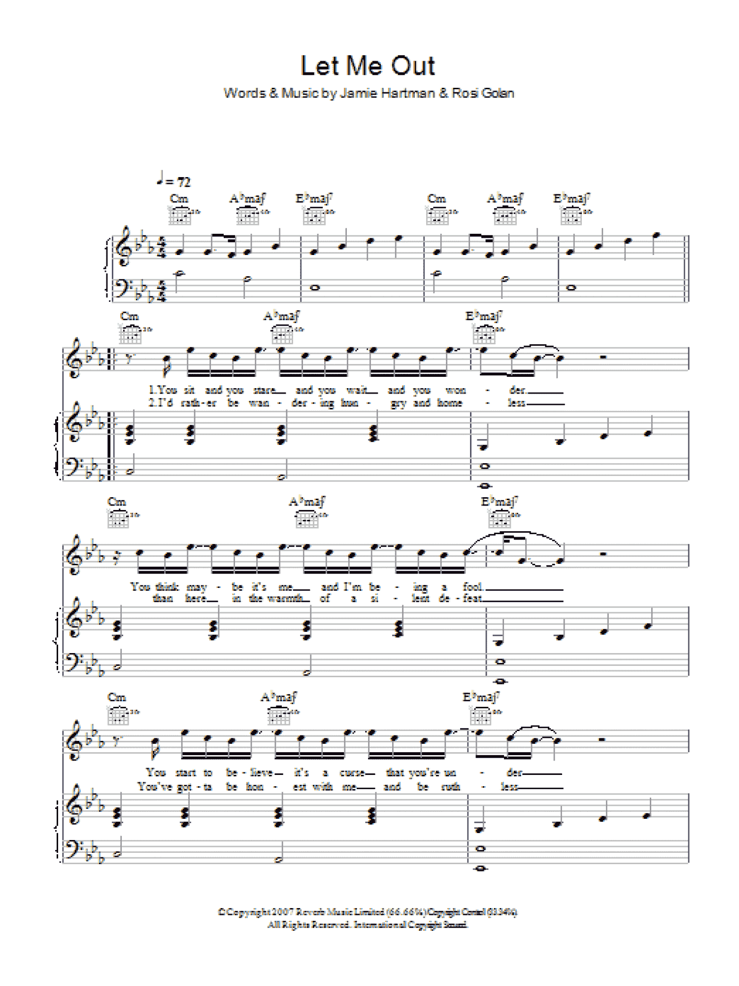 Let Me Out (Piano, Vocal & Guitar Chords)
