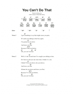 page one of You Can't Do That (Guitar Chords/Lyrics)