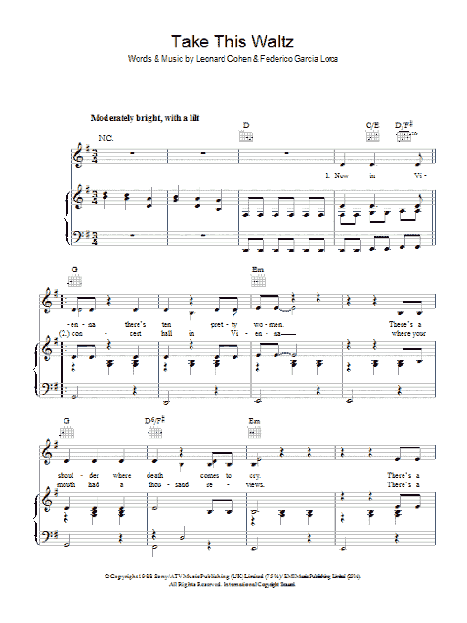 Take This Waltz (Piano, Vocal & Guitar Chords)