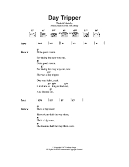 page one of Day Tripper (Guitar Chords/Lyrics)