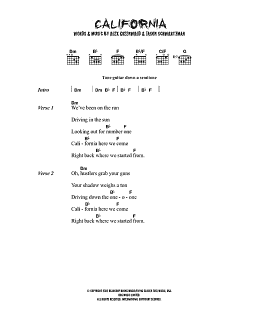 page one of California (theme from The OC) (Guitar Chords/Lyrics)