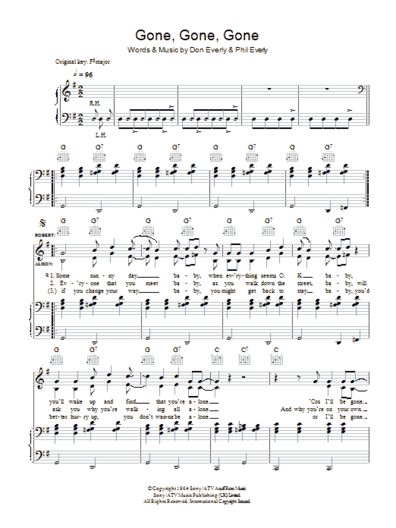 Gone, Gone, Gone (Done Moved On) (Piano, Vocal & Guitar Chords)