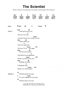 page one of The Scientist (Guitar Chords/Lyrics)