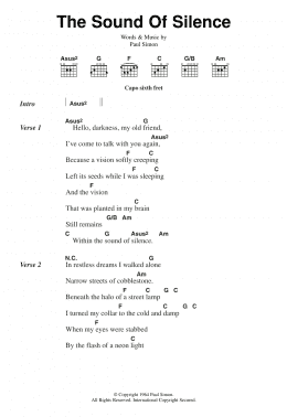 page one of The Sound Of Silence (Guitar Chords/Lyrics)
