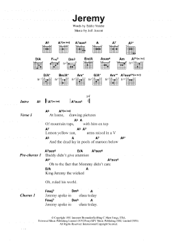 page one of Jeremy (Guitar Chords/Lyrics)