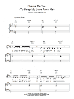 page one of Shame On You (To Keep My Love From Me) (Piano, Vocal & Guitar Chords)