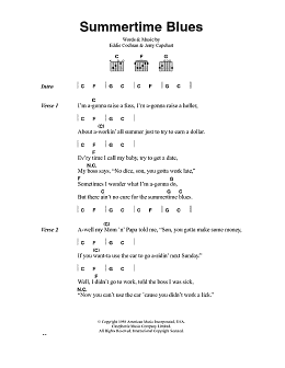 page one of Summertime Blues (Guitar Chords/Lyrics)