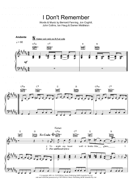 page one of I Don't Remember (Piano, Vocal & Guitar Chords)