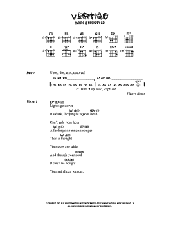 page one of Vertigo (Guitar Chords/Lyrics)