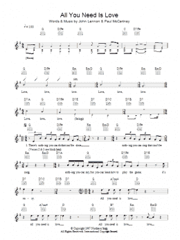 page one of All You Need Is Love (Lead Sheet / Fake Book)