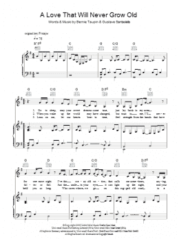 page one of A Love That Will Never Grow Old (Piano, Vocal & Guitar Chords)