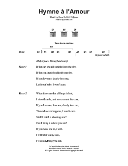 page one of Hymne A L'Amour (Guitar Chords/Lyrics)
