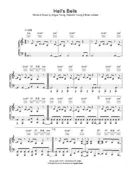 page one of Hells Bells (Piano, Vocal & Guitar Chords)