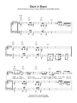page one of Back In Black (Piano, Vocal & Guitar Chords)