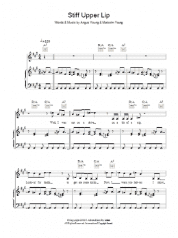 page one of Stiff Upper Lip (Piano, Vocal & Guitar Chords)