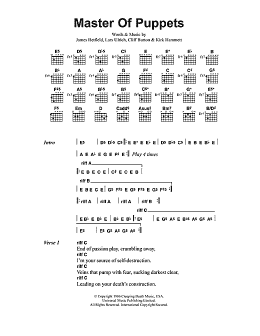 page one of Master Of Puppets (Guitar Chords/Lyrics)