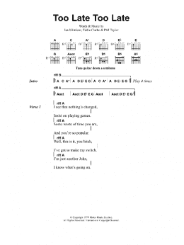 page one of Too Late, Too Late (Guitar Chords/Lyrics)