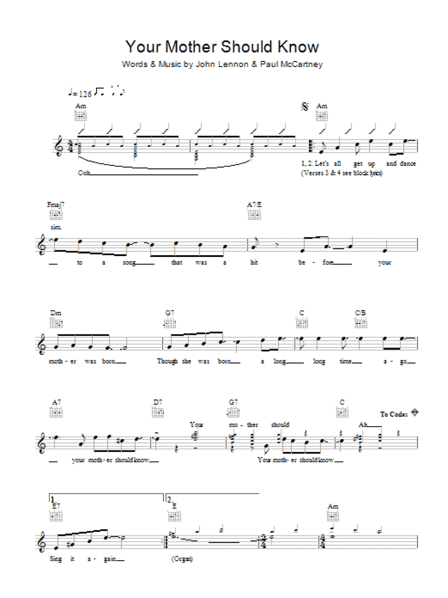 Your Mother Should Know (Lead Sheet / Fake Book)
