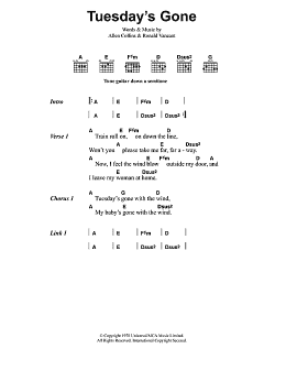 page one of Tuesday's Gone (Guitar Chords/Lyrics)
