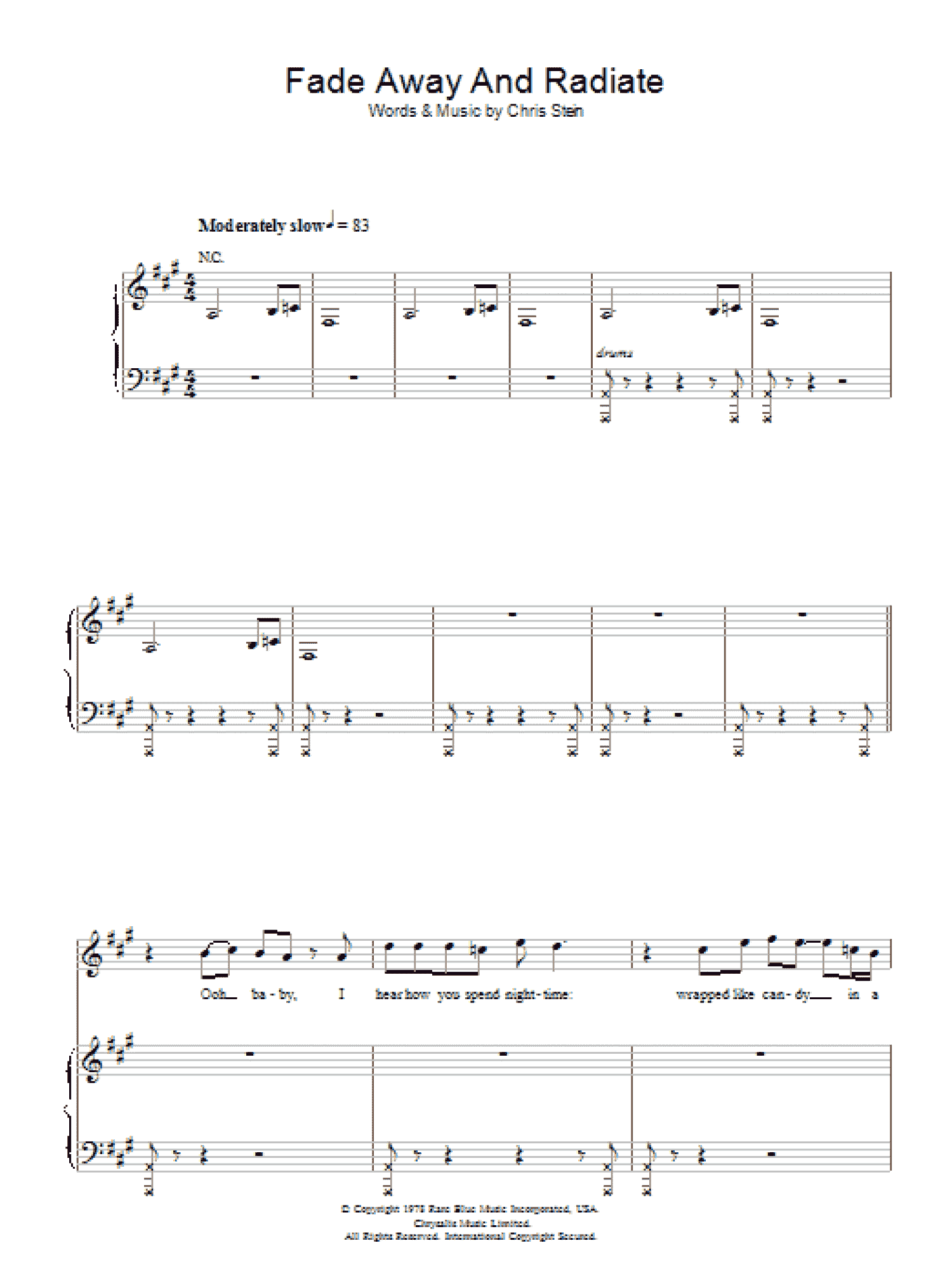 Fade Away And Radiate (Piano, Vocal & Guitar Chords)