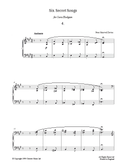 page one of Six Secret Songs, No.4, Andante (Piano Solo)