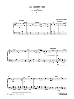 page one of Six Secret Songs, No.3, Adagio (Piano Solo)