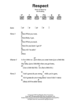 page one of Respect (Guitar Chords/Lyrics)