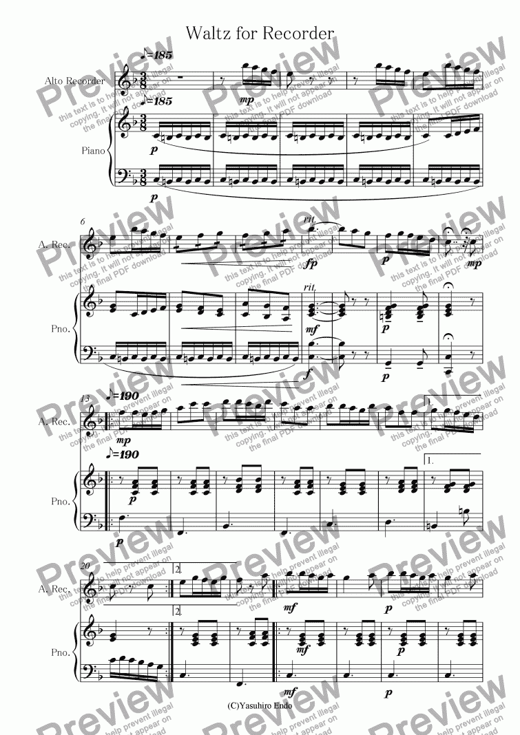 page one of Waltz for Recorder