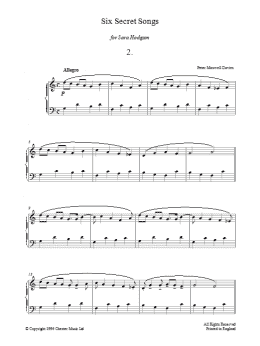 page one of Six Secret Songs, No.2, Allegro (Piano Solo)