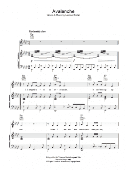 page one of Avalanche (Piano, Vocal & Guitar Chords)