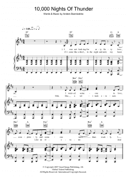 page one of 10,000 Nights Of Thunder (Piano, Vocal & Guitar Chords)