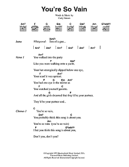 page one of You're So Vain (Guitar Chords/Lyrics)