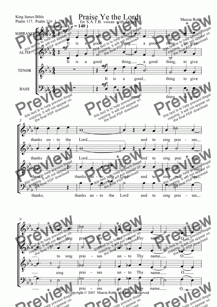 page one of Praise Ye the Lord  (SATB Choir  ORGAN)