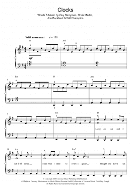 page one of Clocks (Beginner Piano)