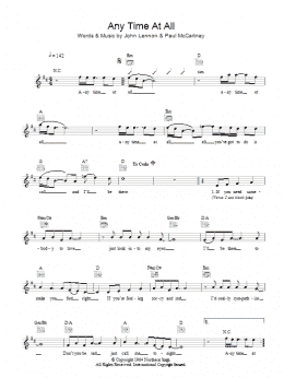 page one of Any Time At All (Lead Sheet / Fake Book)